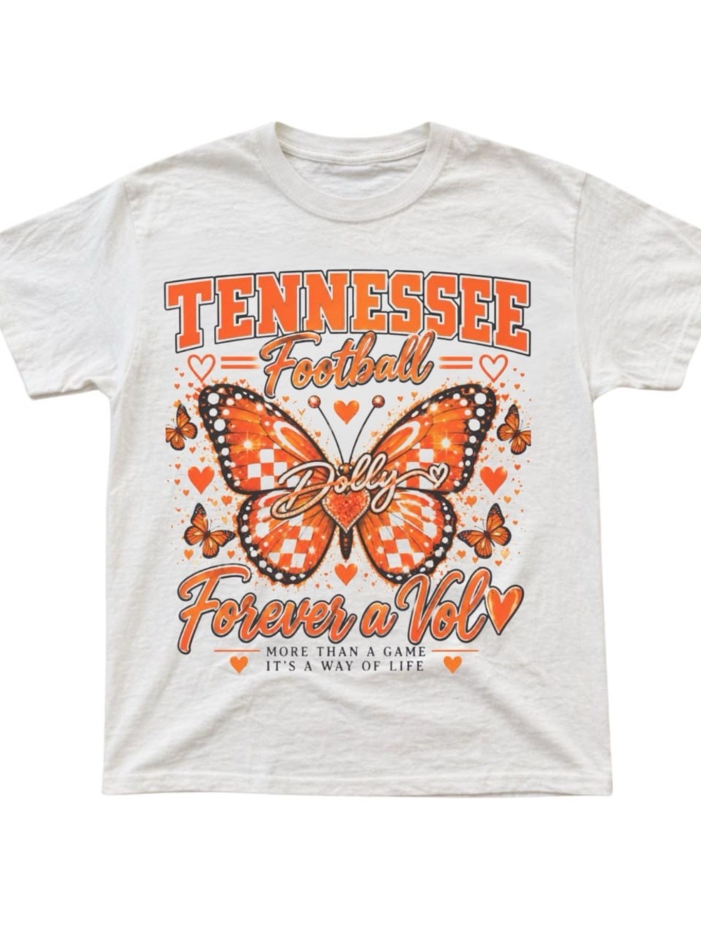 White Tee with Orange Tennessee Football Butterfly Graphic